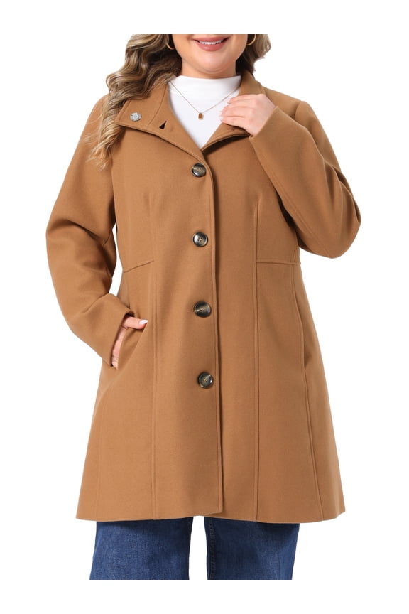 Women Plus Size Winter Pea Coats Mid Length for Elegant and Stylish Winter Wear 3X Camel