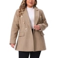 thumbnail image 1 of Agnes Orinda Women's Plus Size Coat Notch Double-Breasted Lapel Jacket Outwear Word Casual Coats with Pockets 4X Camel, 1 of 6