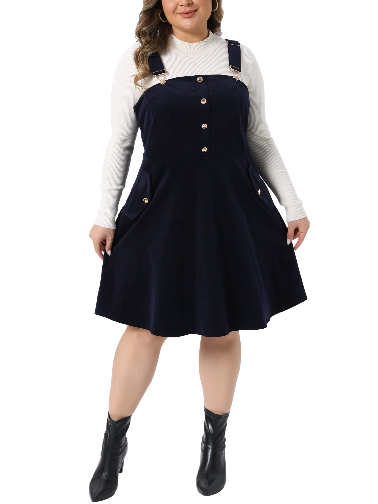 Agnes Orinda Women's Plus Size Corduroy Pinafore Short Dress