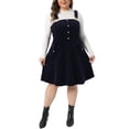 thumbnail image 1 of Agnes Orinda Women's Plus Size Corduroy Pinafore Short Dress Overall Dresses Suspender Skirt with Pocket 3X Dark Blue, 1 of 6