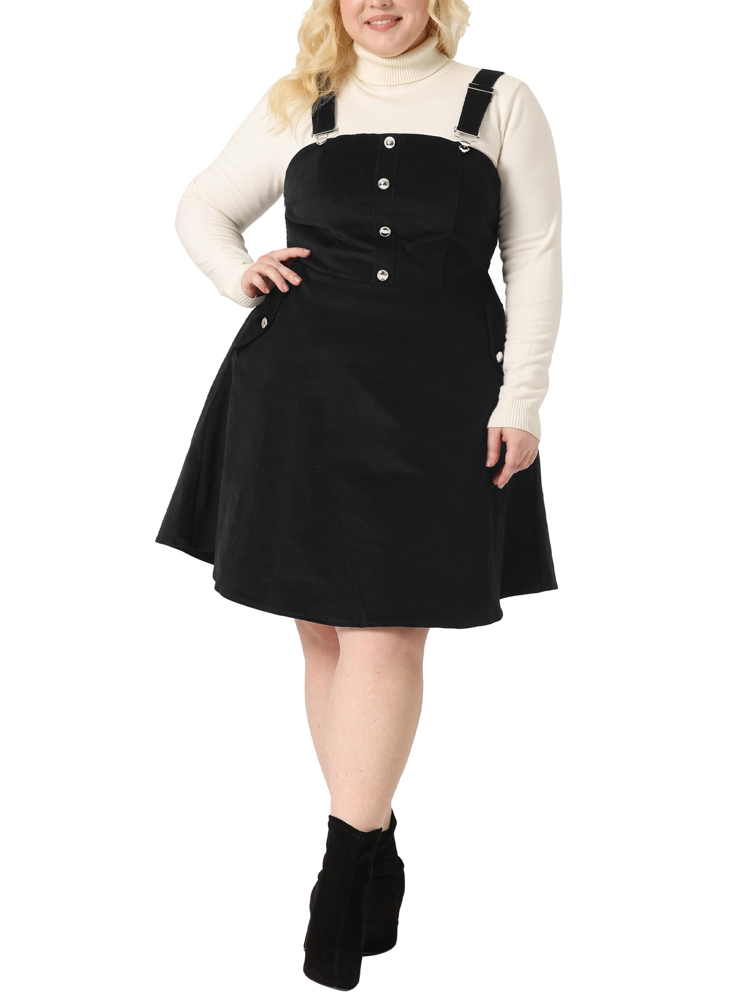 black pinafore mini dress Plus Size - Nightfall Lace-Up Pinafore Mini Dress