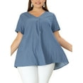 thumbnail image 1 of Agnes Orinda Women's Plus Blouse Casual V Neck Short Sleeve Chambray Tops, 1 of 6
