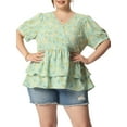 thumbnail image 1 of Agnes Orinda Women's Plus Size Easter Blouse Floral Layered Flare Hem Casual Peplum Tops 4X Green, 1 of 7