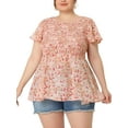 thumbnail image 1 of Agnes Orinda Women's Plus Size Chiffon Smock Waist Floral Peplum Blouse 3X Pink, 1 of 5