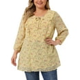 thumbnail image 1 of Agnes Orinda Women's Plus Chiffon Top Short Sleeve Floral Tie Neck Tops 3X Yellow, 1 of 5