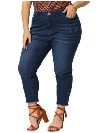 Grianlook Women Plus Size Leggings Tummy Control Faux Denim Pant