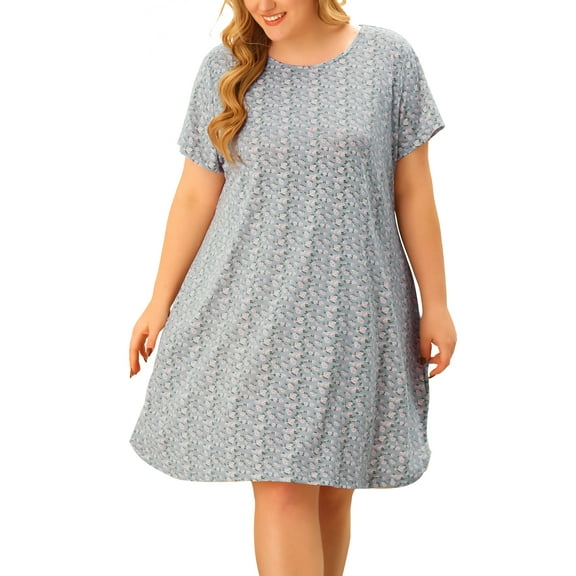 Agnes Orinda Women's Plus Nightgown Short Sleeve Round Neck Soft Stretchy Pajama Dress 2X Gray