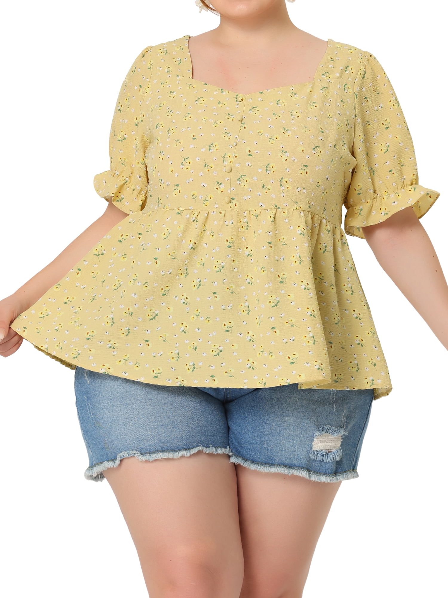 Agnes Orinda Plus Size Babydoll Blouse – Lace Peplum Top For Women, Flowy & Feminine