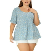AGNES ORINDA Women's Plus Size Babydoll Blouses Peplum Ruffle Short Sleeve Casual Tops 3X White