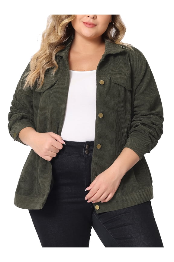 Women's Plus Point Collar Button Down Short Bomber Corduroy Jacket