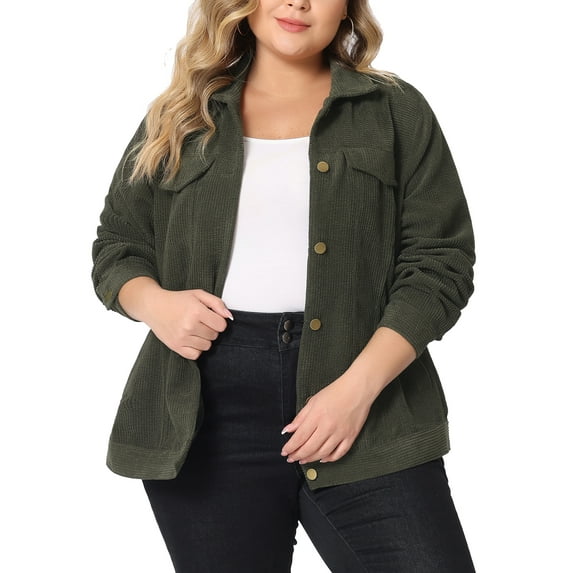 Agnes Orinda Women's Plus Point Collar Button Down Short Bomber Corduroy Jacket