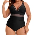 thumbnail image 1 of GRACE & GRANDEUR Women's Plus Size 1 Piece Swimsuit Mesh V Neck Tummy Control Push Up High Waisted Bathing Suit Beach Summer Swimwear Set 3X Black, 1 of 8