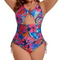 thumbnail image 1 of Agnes Orinda Women's Plus Size 1 Piece Swimsuit Print Cross-Back Straps Tummy Control Bathing Suit Cutout Monokini Swimwear 2X Pink Orange Floral, 1 of 8