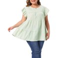 thumbnail image 1 of Agnes Orinda Women's Plus Size 1950s Gingham Top Crew Neck Flare Short Sleeves Blouse Summer Babydoll Tops 4X Green, 1 of 6