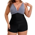 thumbnail image 1 of Agnes Orinda Women's Plus Size 2 Piece Bathing Suit Ruched Tankini Top Tummy Control Push Up Beach Pool Swimwear Set with Board Shorts 1X Stripe, 1 of 8