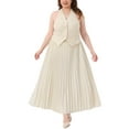 thumbnail image 1 of Agnes Orinda Women's Plus Size 2 Piece Elegant Suit Outfit Halter Backless Top and Pleated Maxi Skirt Set 1X Beige, 1 of 6