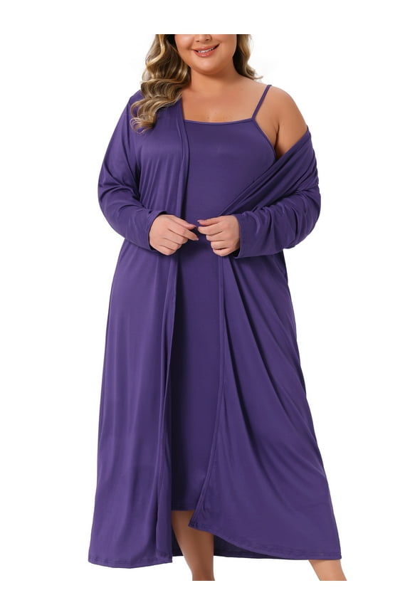 Women's Plus Size Valentines Day 2 Piece Nightgown with Robes Set Spaghetti Straps Sleepwear Soft Lounge Full Length Nightwear 1X Purple