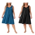 thumbnail image 1 of NOMADIC NOOK Women's Plus Size 2 Piece Satin Sleep Dress Wide Straps V Neck Pleated Sleepshirt Lounge Nightgowns 1X Peacock Blue/Black, 1 of 6