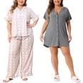 thumbnail image 1 of NOMADIC NOOK Women's Plus Size 2 Piece Split Neck Sleepshirt and Flower Pattern Short Sleeve Comfy Pajamas Set 4X Beige/Gray, 1 of 7