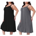 thumbnail image 1 of NOMADIC NOOK Women's Plus Size 2 Pieces Nightdress Spaghetti Strap Pleated V Neck Sleeveless Sleepwear Chemise Lounge Midi Nightgown 2X Grey/Black, 1 of 5