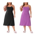 thumbnail image 1 of Agnes Orinda Women's Plus Size 2 Pieces Nightgown Spaghetti Strap Slip Cami Lounge Sleepdress 1X Purple/Black, 1 of 5