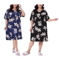 thumbnail image 1 of NOMADIC NOOK Women's Plus Size 2 Pieces Satin Nightgown Floral Print Round Neck Short Sleeve Lounge Midi Sleepwear 1X Navy Blue/Black, 1 of 6