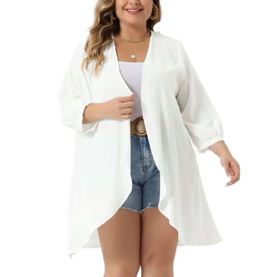 Agnes Orinda Women's Plus Size 3/4 Batwing Sleeve Polyester Casual Cardigan 2X White