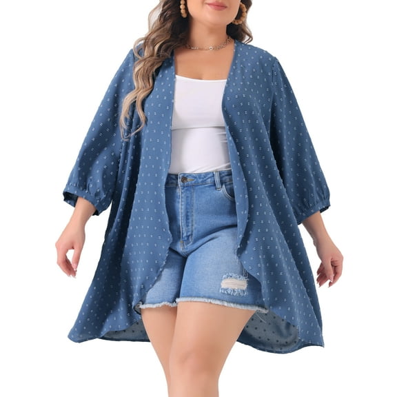 Agnes Orinda Women's Plus Size 3/4 Batwing Sleeve Polyester Casual Cardigan 3X Blue