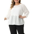 thumbnail image 1 of Agnes Orinda Women's Plus Size 3/4 Puff Sleeve Top Cinched Waist Ruffle Peplum Blouse 1X White, 1 of 6