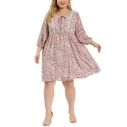 Agnes Orinda Women's Plus Size 3/4 Sleeves Summer Babydoll Floral Midi Dress