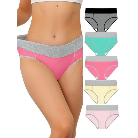 INSPIRE CHIC Women's Plus Size Brief 5 Packs High Rise Stretchy Underwear L Black, Pink, Yellow, Red Pink, Green