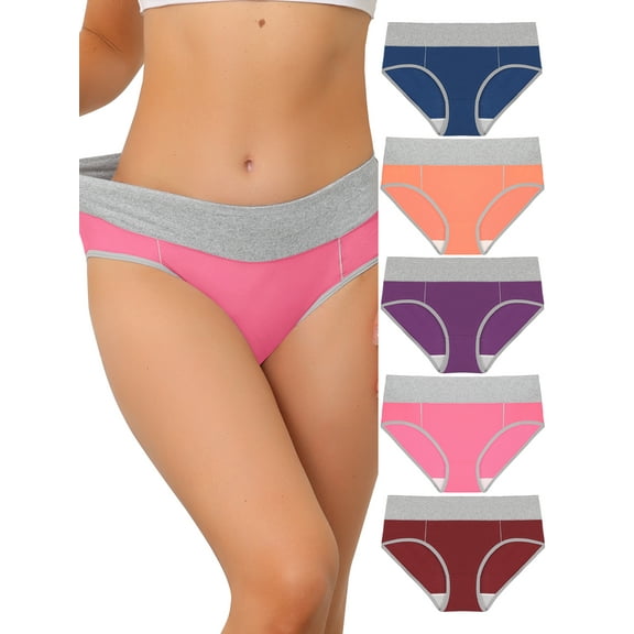 INSPIRE CHIC Women's Plus Size Brief 5 Packs High Rise Stretchy Underwear M Blue, Light Pink, Purple, Hot Pink, Burgundy