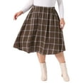 thumbnail image 1 of Agnes Orinda Women's Plus Size A Line Knee Length Flare Plaid Skirts 2X Brown, 1 of 6