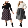 thumbnail image 1 of Agnes Orinda Women's Plus Size A Line Knee Length Flare Plaid Two Piece Skirts 1X Red Dark Blue/Black, 1 of 6