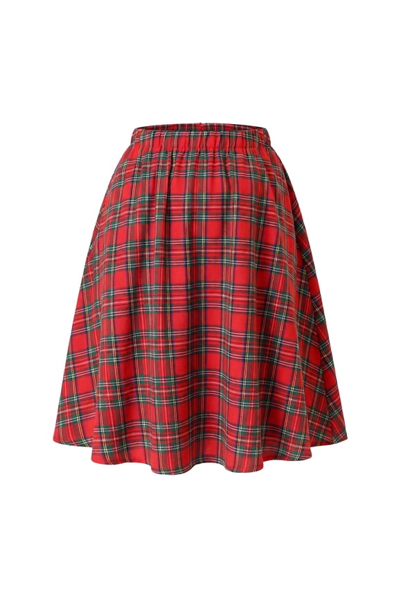 Women's Plus Size A Line Knee Length Flare Plaid Skirts 1X Red