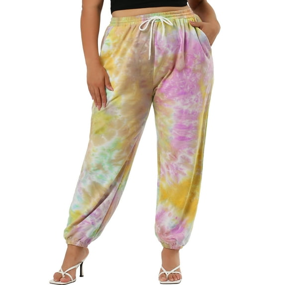 Agnes Orinda Women's Plus Size Activewear Sport Drawstring Waist Jogger Pant 2X Multi Color