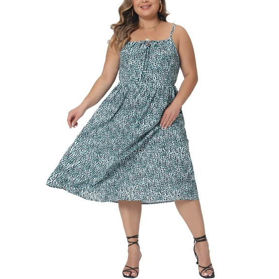 Agnes Orinda Women's Plus Size Adjustable Spaghetti Strap Floral Casual Dresses 1X Green