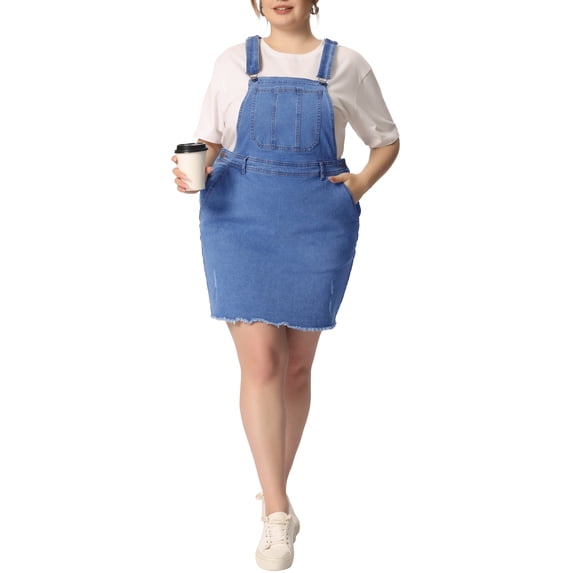 Agnes Orinda Women's Plus Size Adjustable Strap Casual Denim Suspender Dress