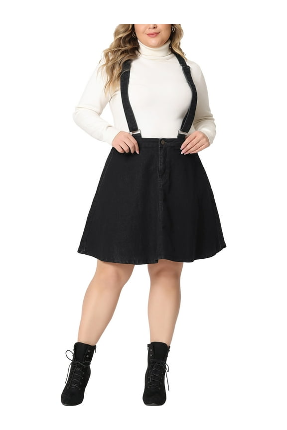 Women's Plus Size Adjustable Strap Jeans Suspender Cross Back Mini Denim A-Line Skirts