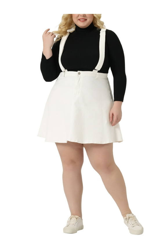 Women's Plus Size Adjustable Strap Jeans Suspender Cross Back Mini Denim A-Line Skirts