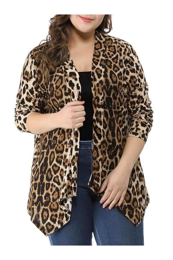 Women's Plus Size Cardigans Leopard Floral Printed Open Front Lightweight Jacket Fall Knit Cardigan 3X Beige