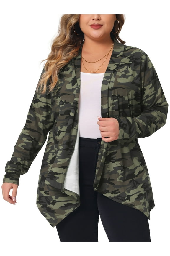 Women's Plus Size Cardigans Leopard Floral Printed Open Front Lightweight Jacket Fall Knit Cardigan 3X Camouflage