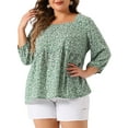 thumbnail image 1 of Agnes Orinda Women's Plus Size Babydoll Blouse Square Neck 3/4 Sleeve Floral Peplum Tops 3X Green, 1 of 6