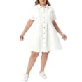 thumbnail image 1 of Agnes Orinda Women's Plus Size Babydoll Denim Dress Button Down Lapel Short Sleeves Casual Jean Shirt Dresses with Pockets 3X White, 1 of 8