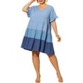 thumbnail image 1 of GRACE & GRANDEUR Women's Plus Size Ruffled Short Sleeves Flowy Swing Tiered Hem Chambray Midi Dress 3X Blue, 1 of 8