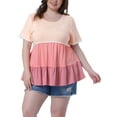 thumbnail image 1 of Agnes Orinda Women's Plus Size Babydoll Ruffle Tops Lace Trim Tiered Crew Neck Short Sleeve Casual Flowy Blouses 2X Pink, 1 of 8
