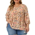 thumbnail image 1 of Agnes Orinda Women's Plus Size Babydoll Tops V Neck Floral Lantern 3/4 Sleeve Shirts Peplum Blouses 2X Dark Pink, 1 of 6