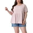 thumbnail image 1 of Agnes Orinda Women's Plus Size Babydoll Tops Texture Crew Neck Short Sleeve Flowy Summer Casual Blouse 3X Light Pink, 1 of 6