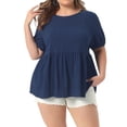thumbnail image 1 of Agnes Orinda Women's Plus Size Babydoll Tops Texture Crew Neck Short Sleeve Flowy Summer Casual Blouse 4X Navy Blue, 1 of 6