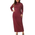 thumbnail image 1 of Agnes Orinda Women's Plus Size Maxi Dresses Turtleneck Long Sleeve Bodycon Party Long Pencil Dress 3X Burgundy, 1 of 6